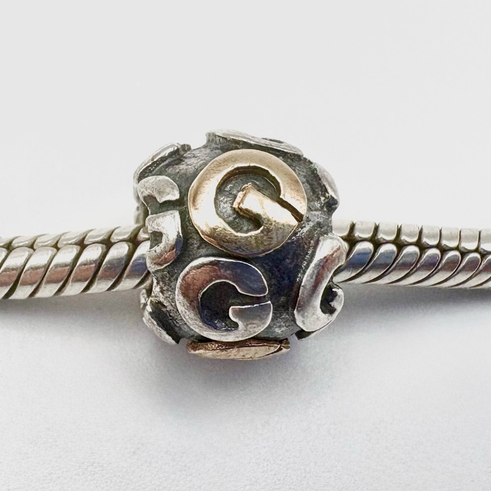 Pandora Retired Sterling Silver and 14K Gold Alphabet Bead - Initial Letter G